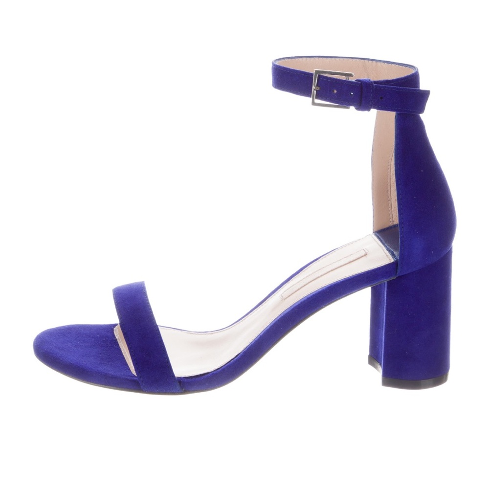 Stuart Weitzman Velvet Blue Block Heels Womens Size 10
